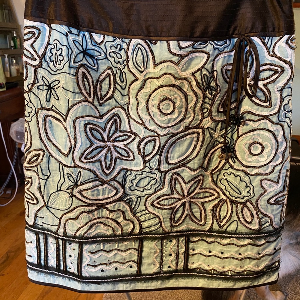 Light blue, brown and white skirt, size 2